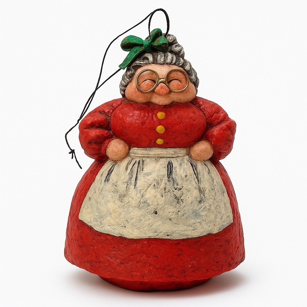 Vintage Mrs. Claus Ornament With Apron and Glasses